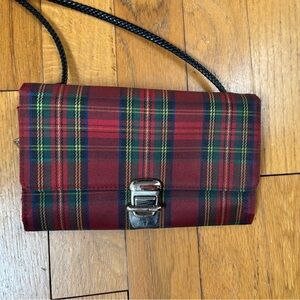 Red and Green Crossbody Bag with Plaid Pattern